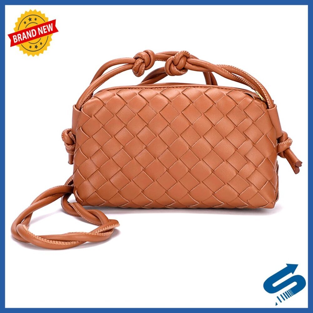 Small Vegan Leather Crossbody Shoulder Bag Woven Tote Purse